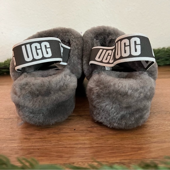 UGG CHARCOAL FLUFF YEAH SLIDE SHEEPSKIN SLIPPER SANDALS, WOMEN US Size 8 - Picture 6 of 16